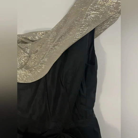 Oscar de la Renta Black Gold/Silver One Shoulder Dress Formal Evening New Years - Picture 12 of 12
